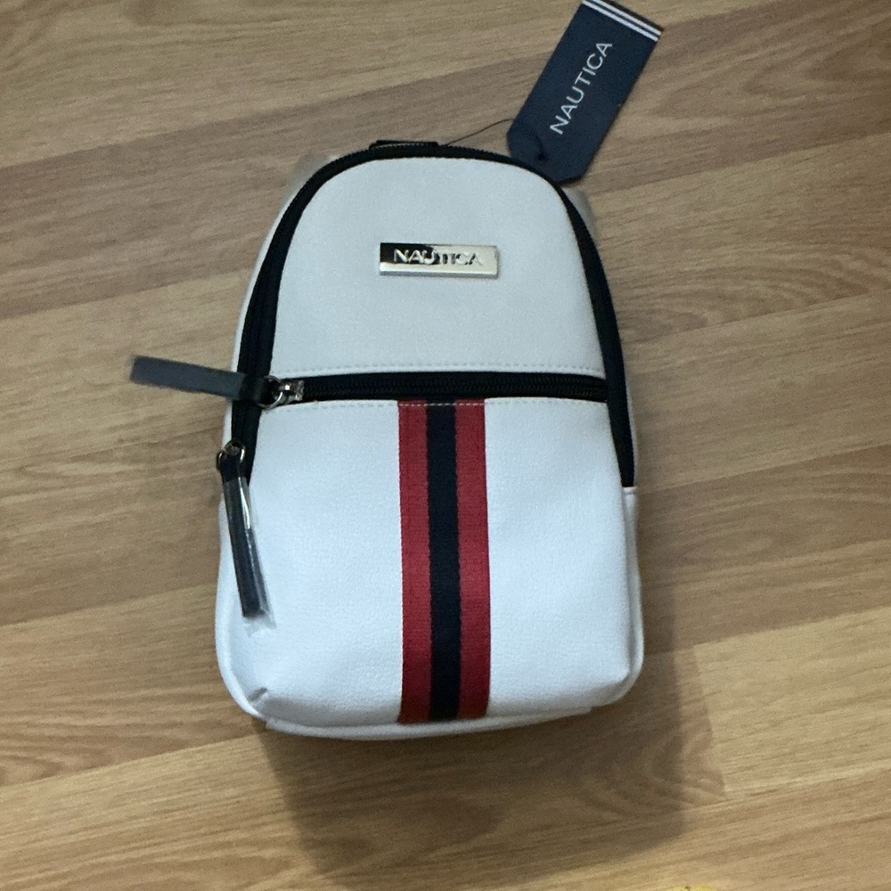 Nautica White Mini Bag with Red and Black Stripes